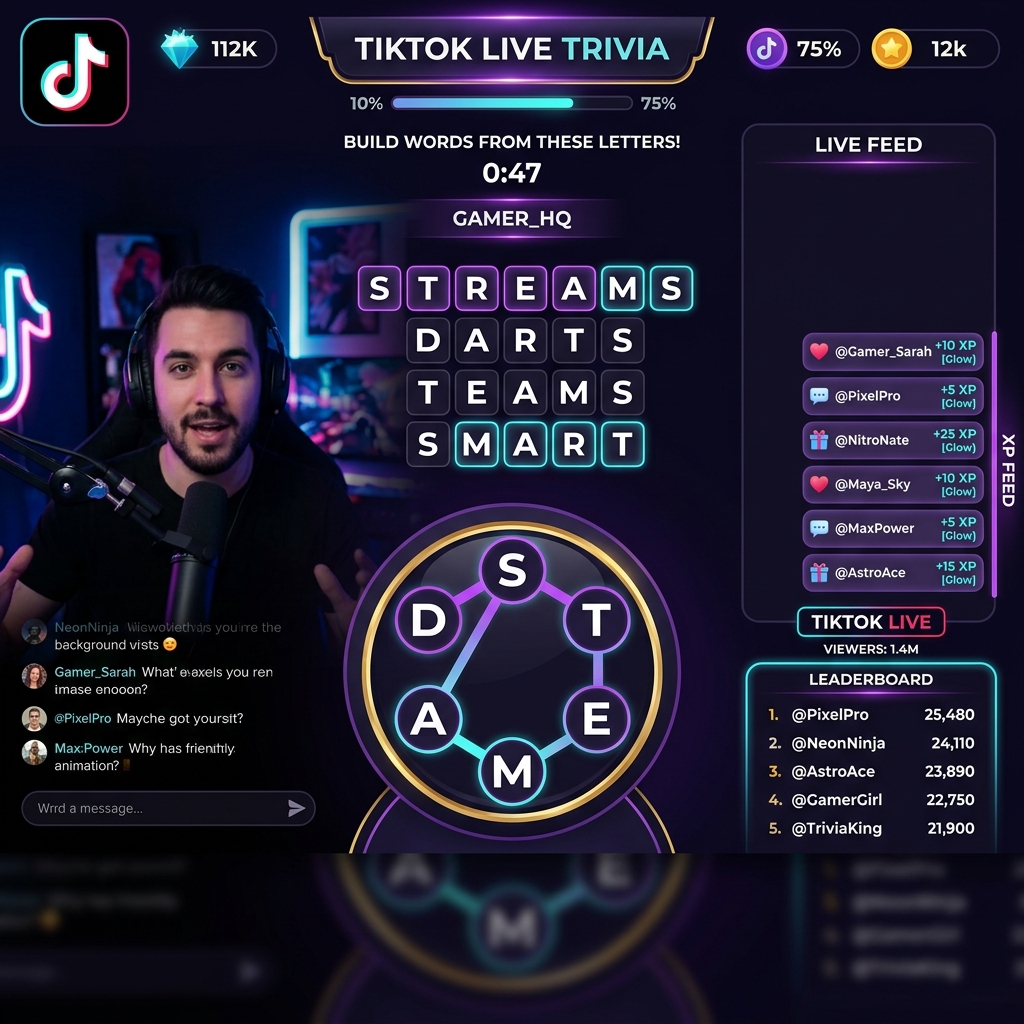 WordCraftLive Gameplay Overlay with XP Feed